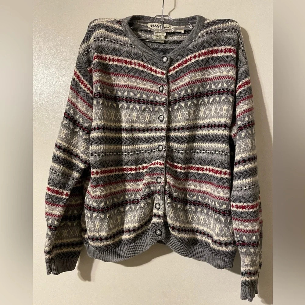 Vintage Eddie Bauer Button Front 100% Cotton Cardigan Size Small